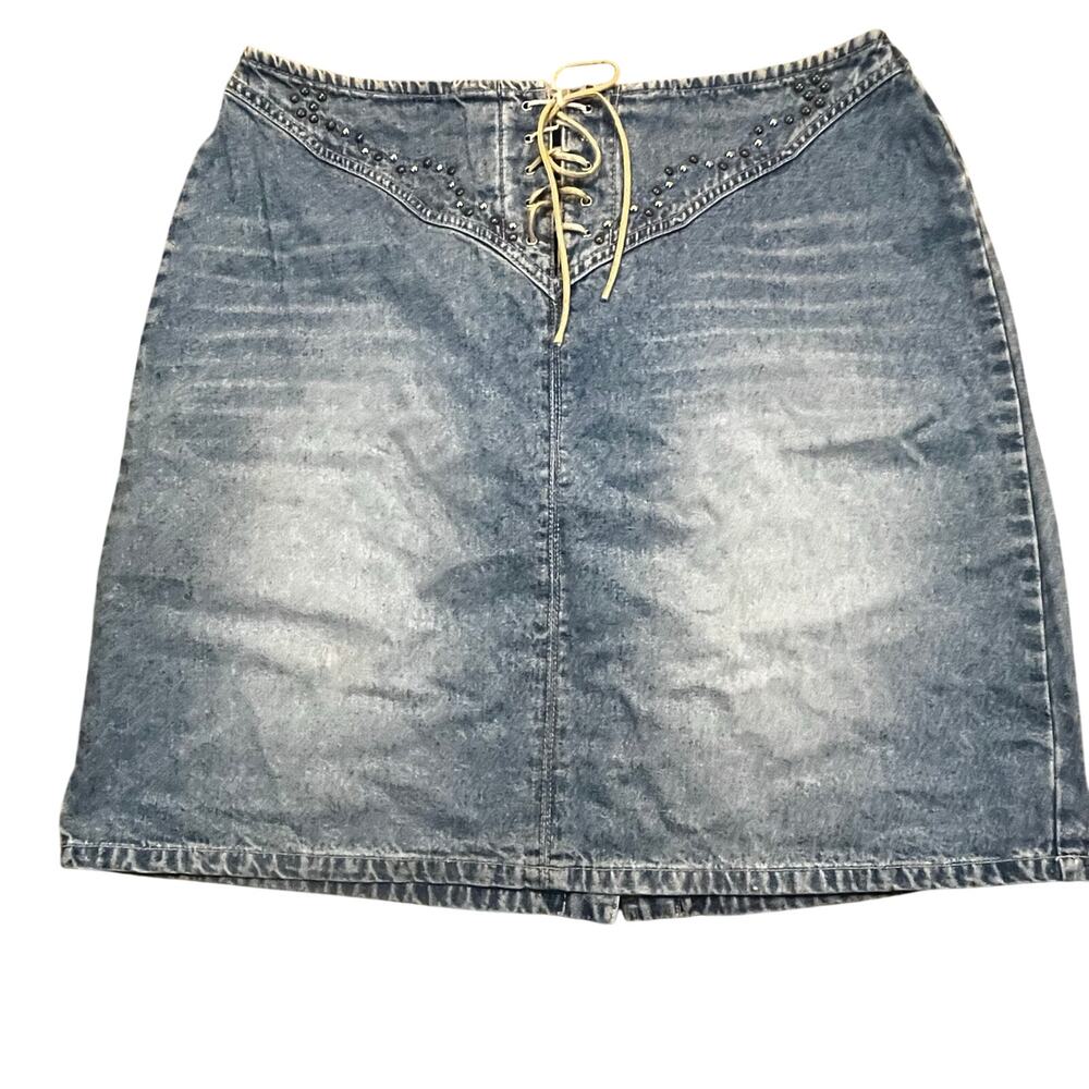L.A. Blues Denim Corset-Tie Skirt Womens 14 Studded Y2K Western Boho